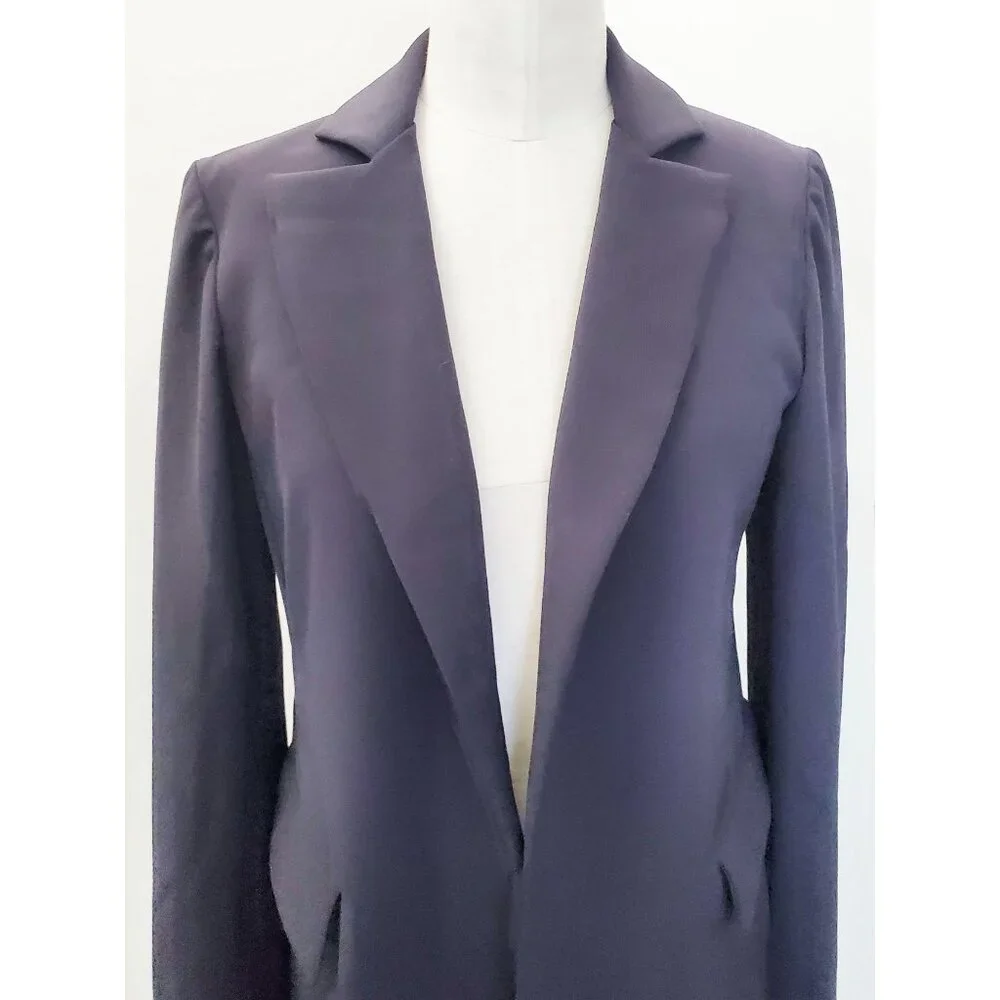 Sonia Speciale Womens Open Front Navy Gabardine Wool Blend Blazer Jacket